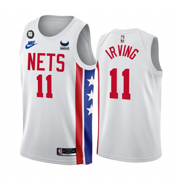 Men's Brooklyn Nets #11 Kyrie Irving 2022/23 White With Patch Classic Edition With NO.6 Patch Stitched Basketball Jersey